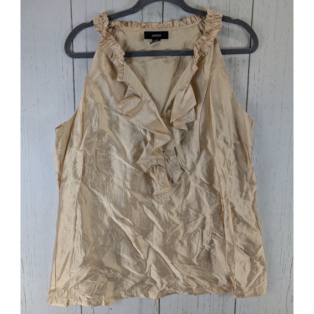 Alfani Size 14 Womens Gold Ruffle Sleeveless Top